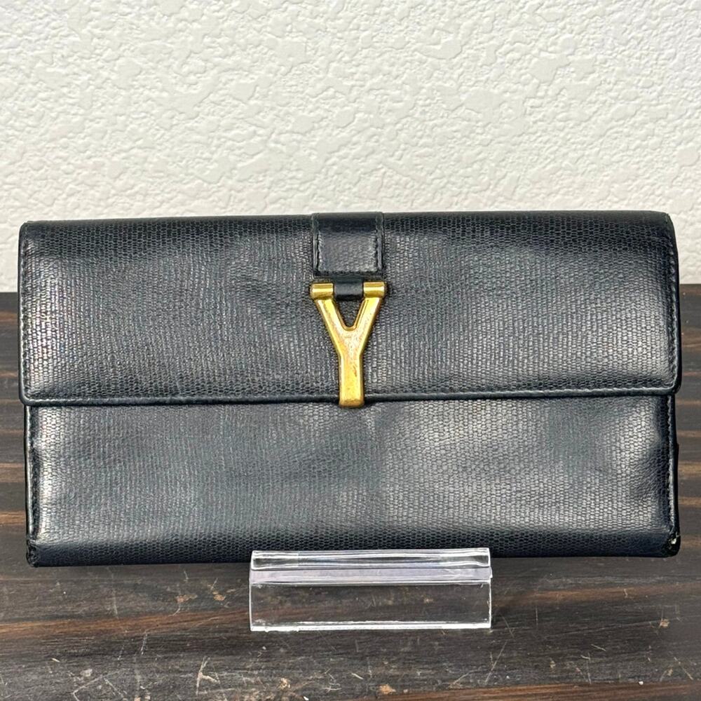 YSL Saint Laurent Paris Y Line Calfskin Leather Long Wallet - Picture 1 of 14